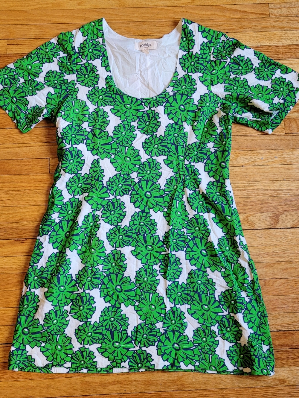 Porridge Anthropologie Green Linen Blend Floral Dress Large